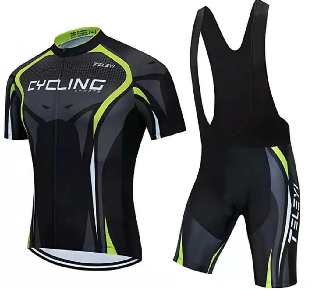 Cycling jersey and shorts set in moisture-wicking fabric for summer bike riding