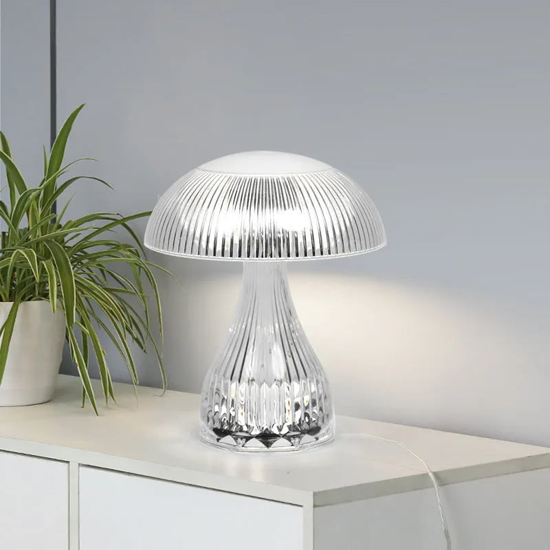 Rechargeable three-colour changing bedside lamp with plastic holder and acrylic body
