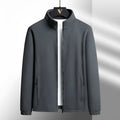Men's grey Berber fleece cardigan coat with stand-up collar and zippered pockets