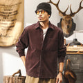 Men's retro corduroy shirt jacket in red with loose fit and long sleeves