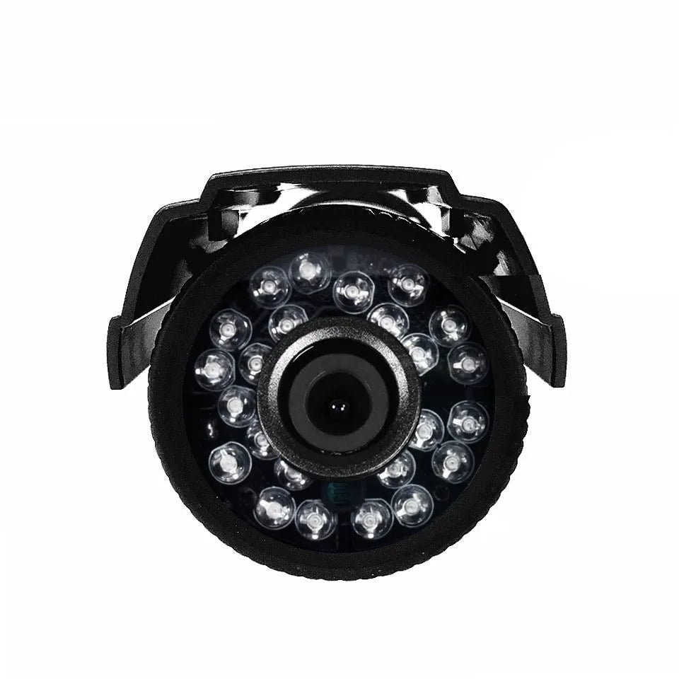Black AHD HD waterproof security camera with fixed lens and infrared LEDs.