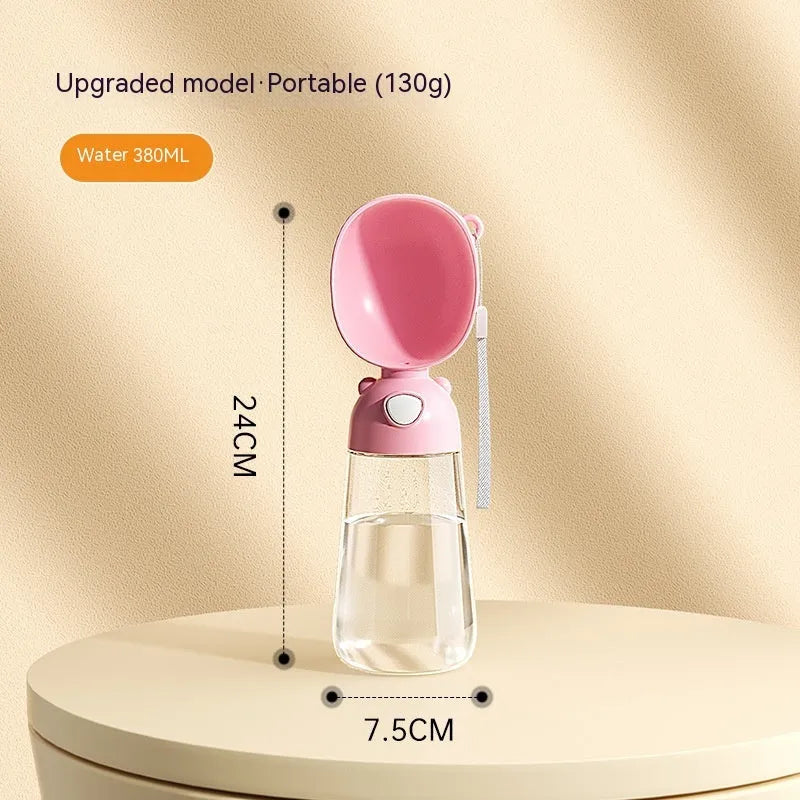 3086 model portable dog water bottle and feeder bowl in yellow, pink, or brown colour.