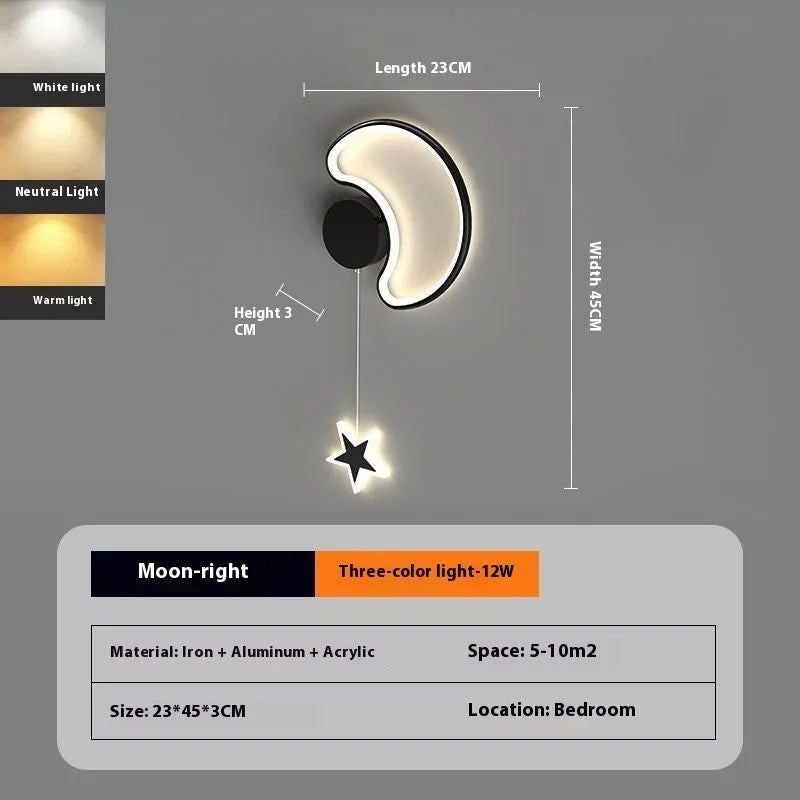 Five-pointed star shaped wall lamp with a cartoon cloud design, available in black or white.