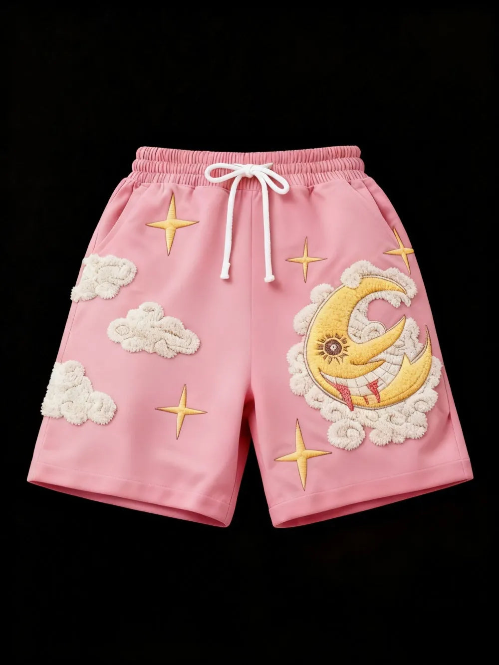 Retro plus size loose sports knee length shorts in pink with elastic waistband