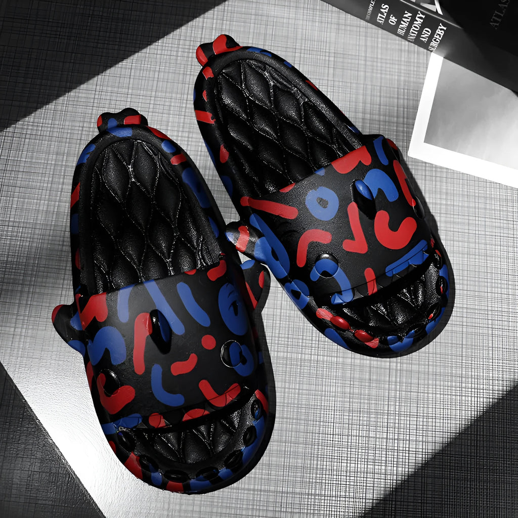 Shark-themed couple slippers with open toe design and EVA upper in multiple colour options