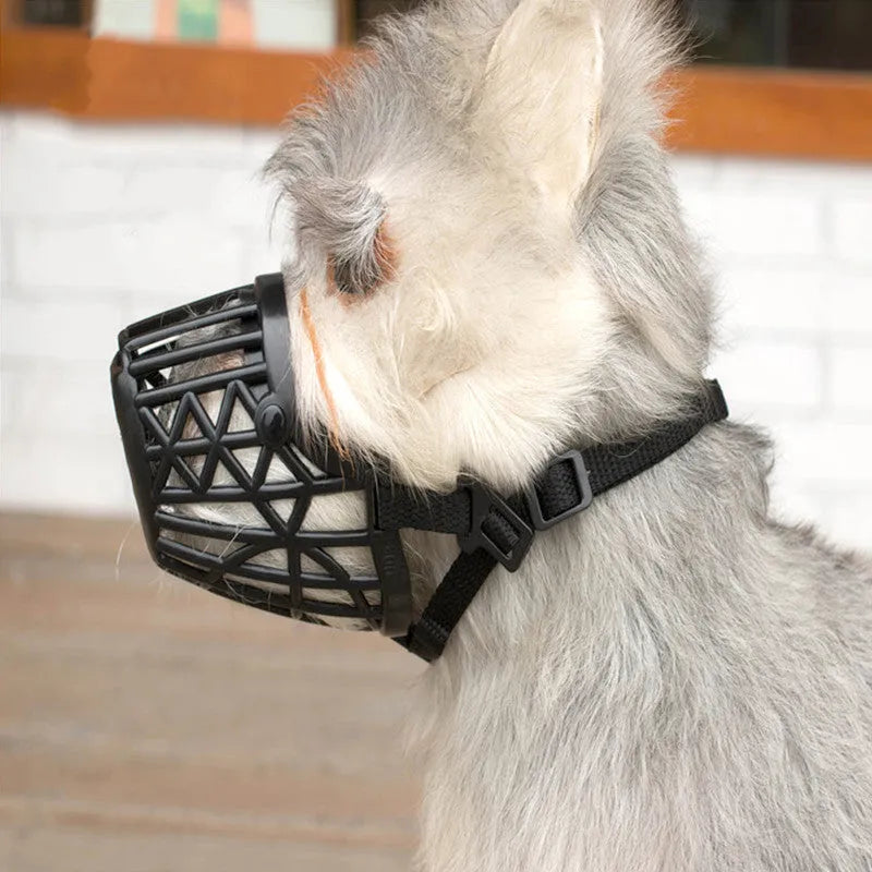 Plastic PE dog muzzle basket in beige with adjustable strap for safety and training