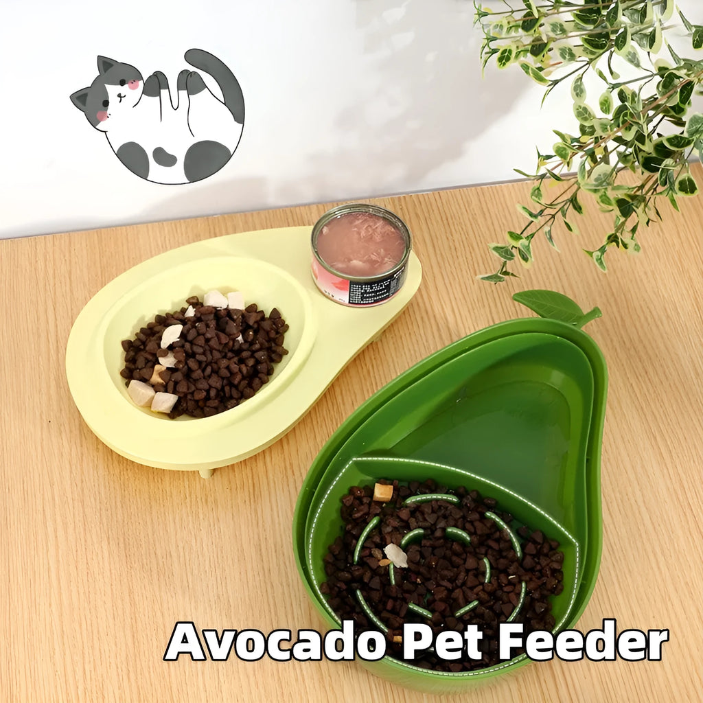 Avocado-shaped cat feeder set with 690ml water dispenser