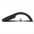 Black folding Bluetooth wireless mouse showing compact 14.5mm thickness beside unfolded 131.2mm measurement