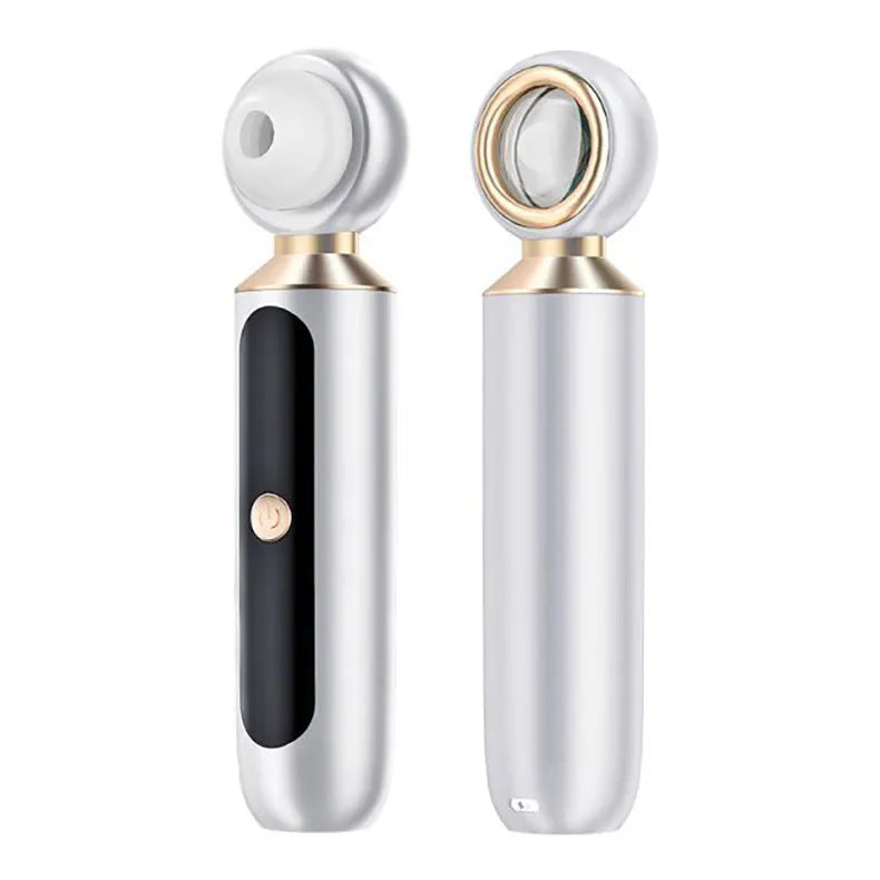 Portable visual blackhead meter with convex lens, LED light, and three suction tips in white colour option