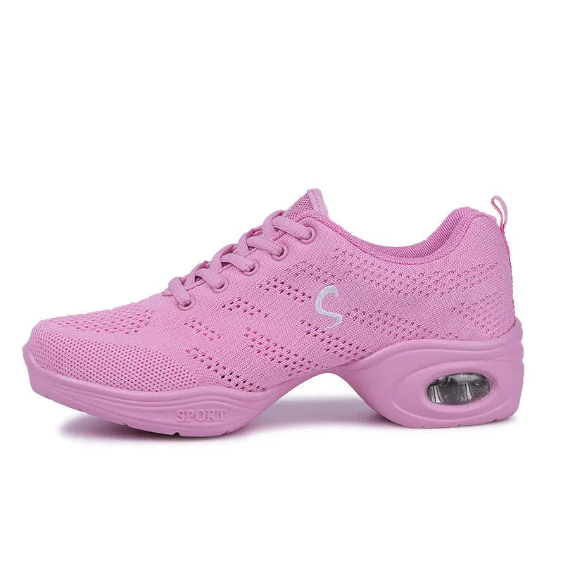 Women's breathable fly woven mesh dancing shoes with PU sole in multiple colour options