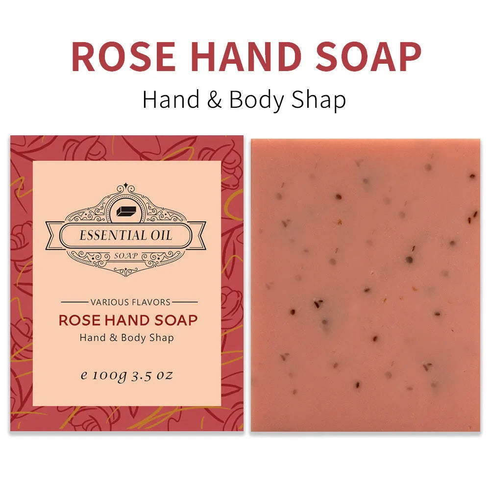 Handmade frosted essential oil soap bar in botanical scents like lavender and green tea, 100g.