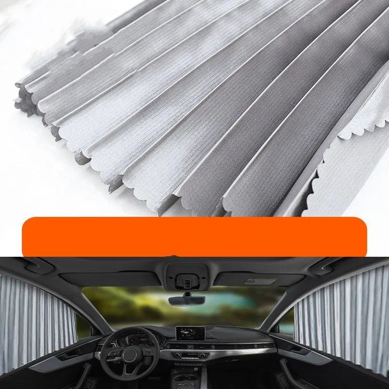 Thick opaque retractable car sunshade curtain in black colour with roller shutter mechanism