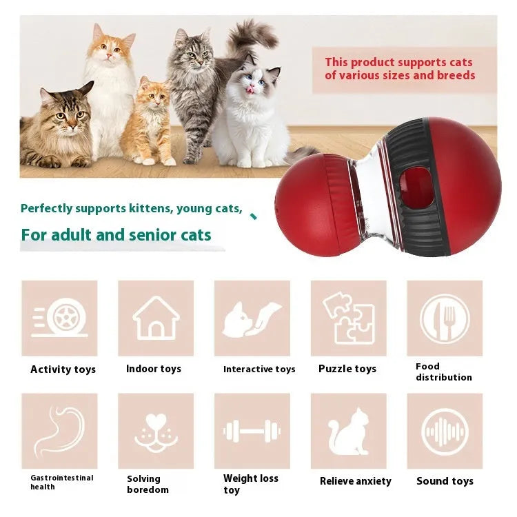 Rotating plastic cat toy with super ball colour design measuring 155mm by 87.5mm