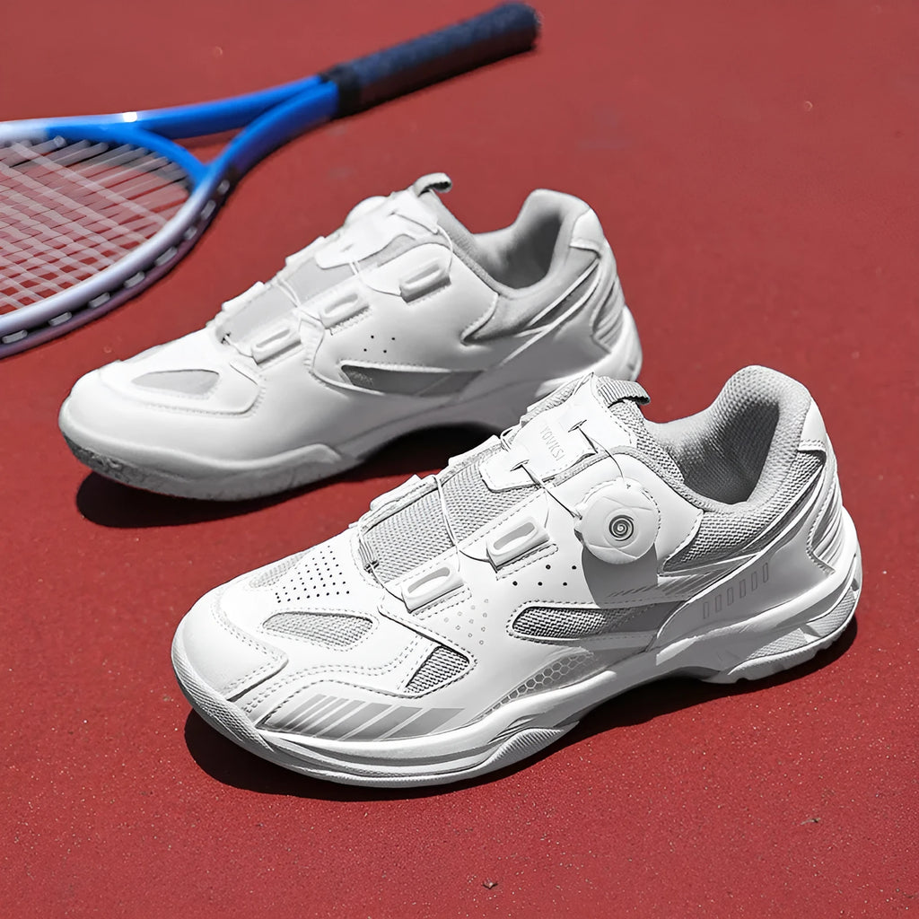 Unisex round-toe casual sneaker in microfiber and fabric, available in yellow, black silver, white blue, and white grey.