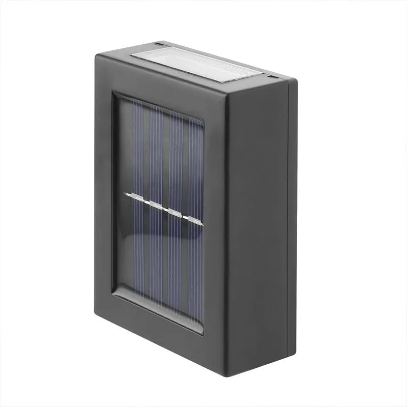 Solar garden wall light with upward and downward LED illumination for outdoor decorative lighting