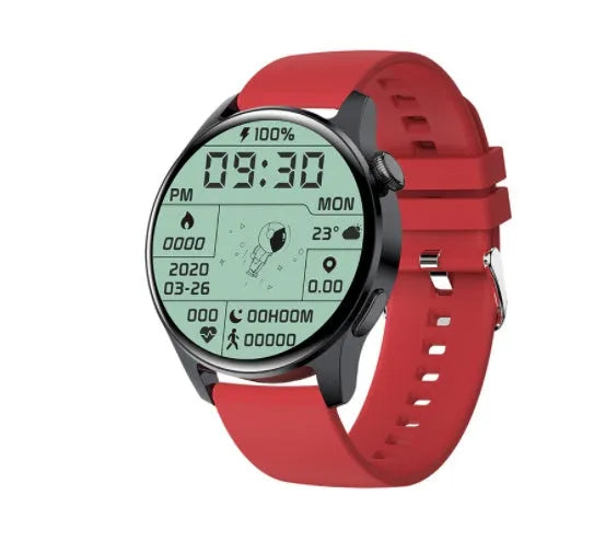 Smart watch with colour touch screen showing heart rate data, with a black silicone sports strap on a wrist.