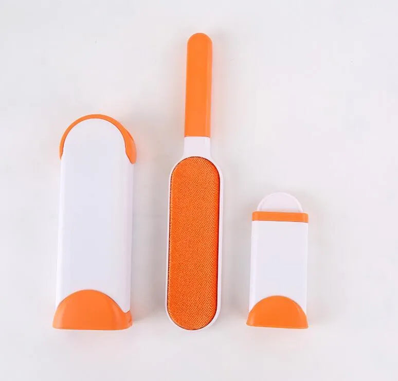Blue reusable pet hair removal brush with self-cleaning base for furniture and clothing