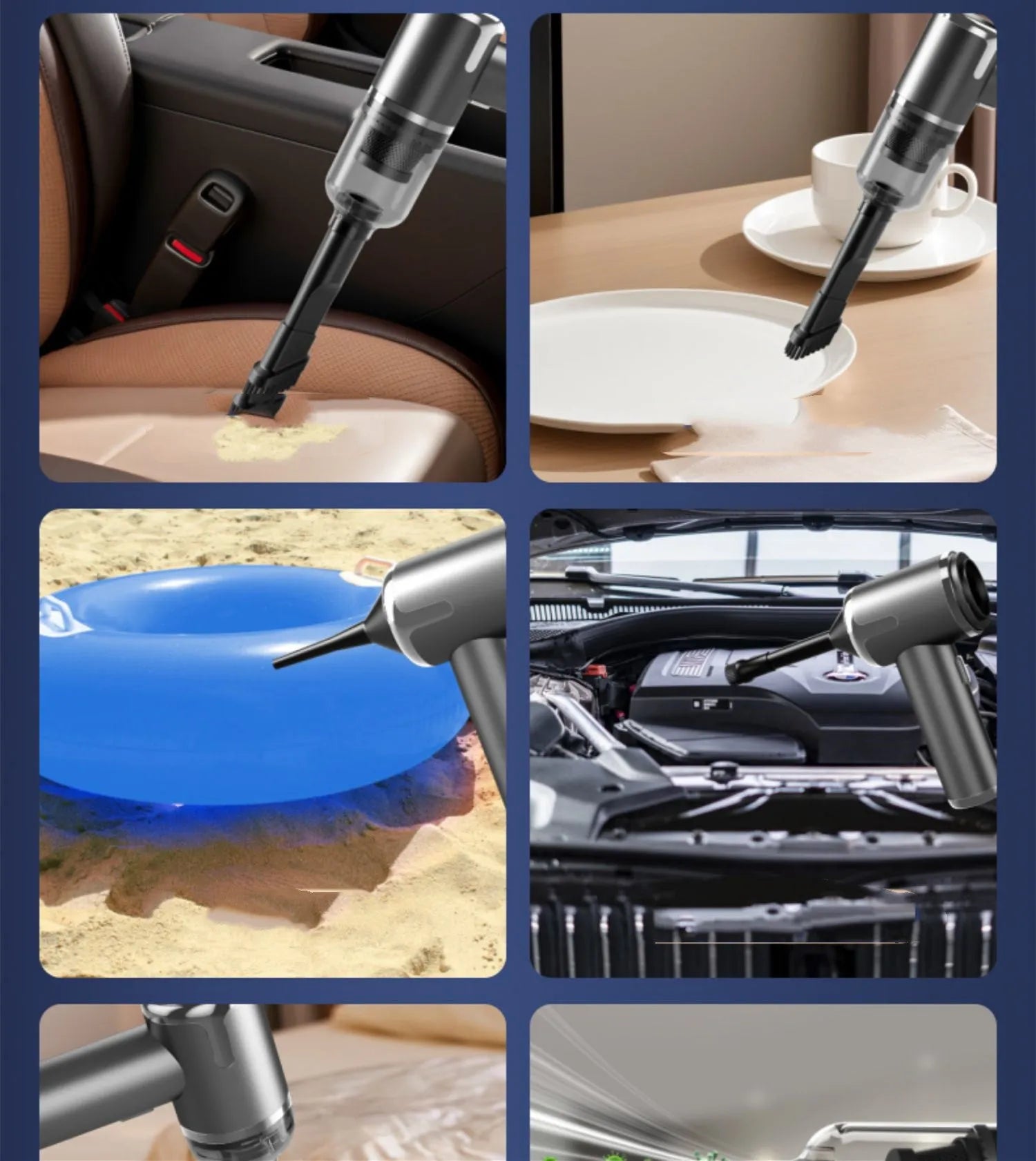 Handheld cordless car vacuum cleaner with wireless charging dock and cleaning attachments