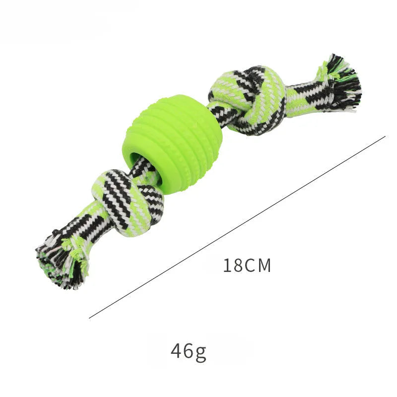 Blue dog chew toy with rope and molar cleaning design for dental hygiene