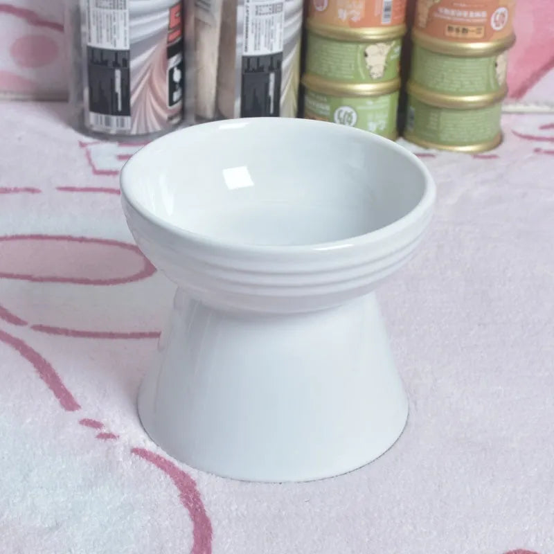 Ceramic pet bowl with raised base and various rim shape options