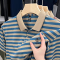 Men's striped short sleeve shirt with mosaic pattern in polyester fabric