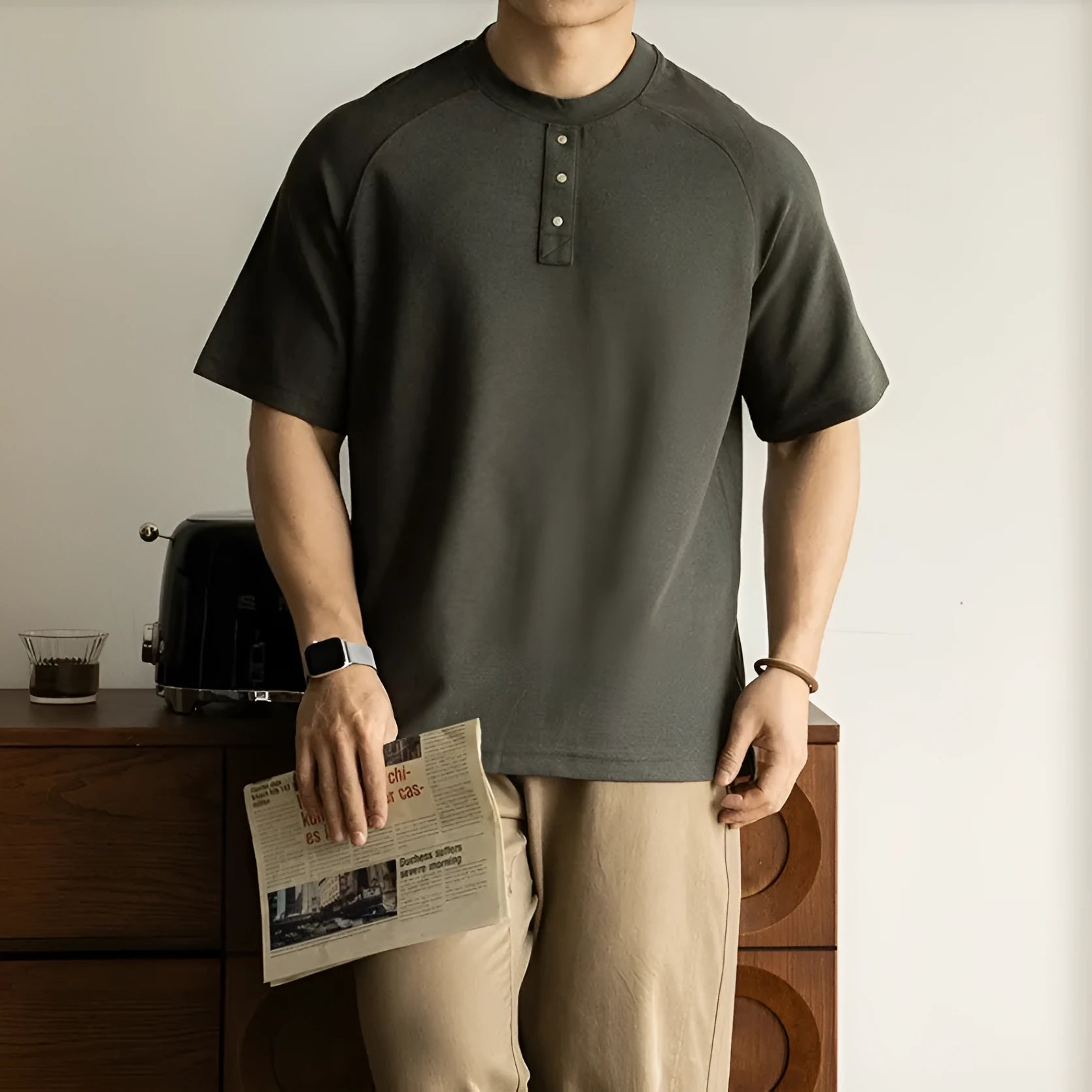Casual loose pullover top with raglan sleeves in terry texture fabric, shown in smoky gray colour