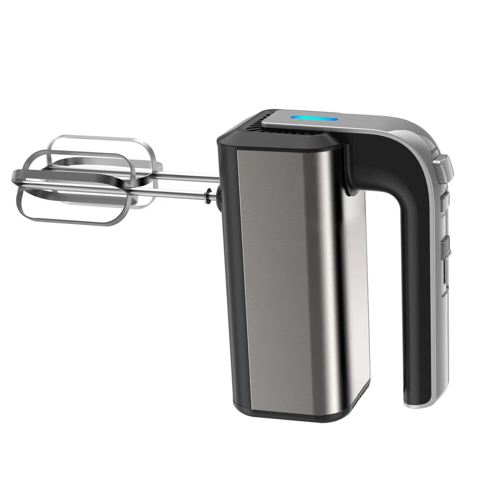 Silver handheld electric kitchen whisk with 5 speed settings