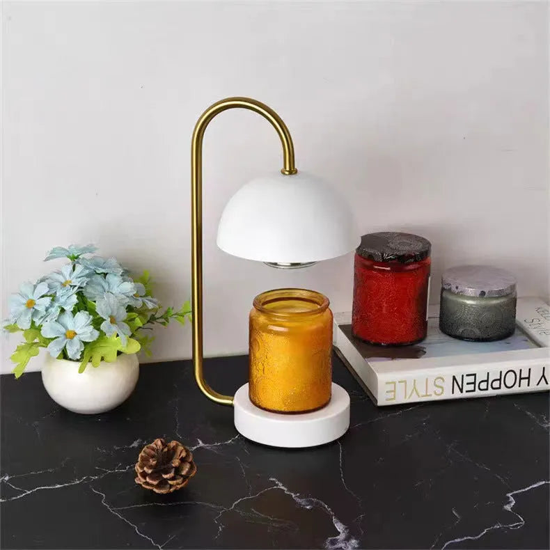 Solid wood aromatherapy wax melting lamp with dimmable knob on bedside table