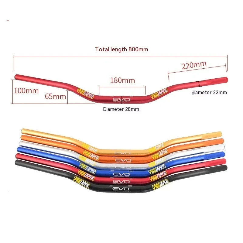 Orange aluminium scrambling motorcycle handlebar showing 28mm diameter and 80cm width dimensions