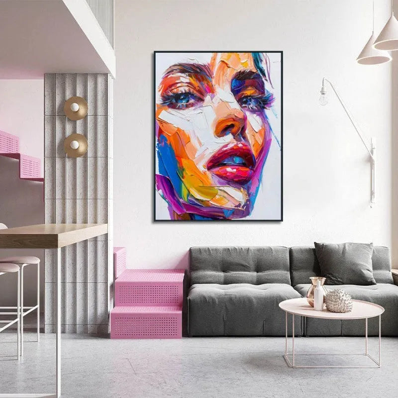 Handmade oil painting abstract human face portrait modern art on canvas rolled frameless