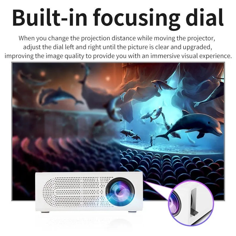 Portable mini projector in black or white with wired mobile phone connection capability