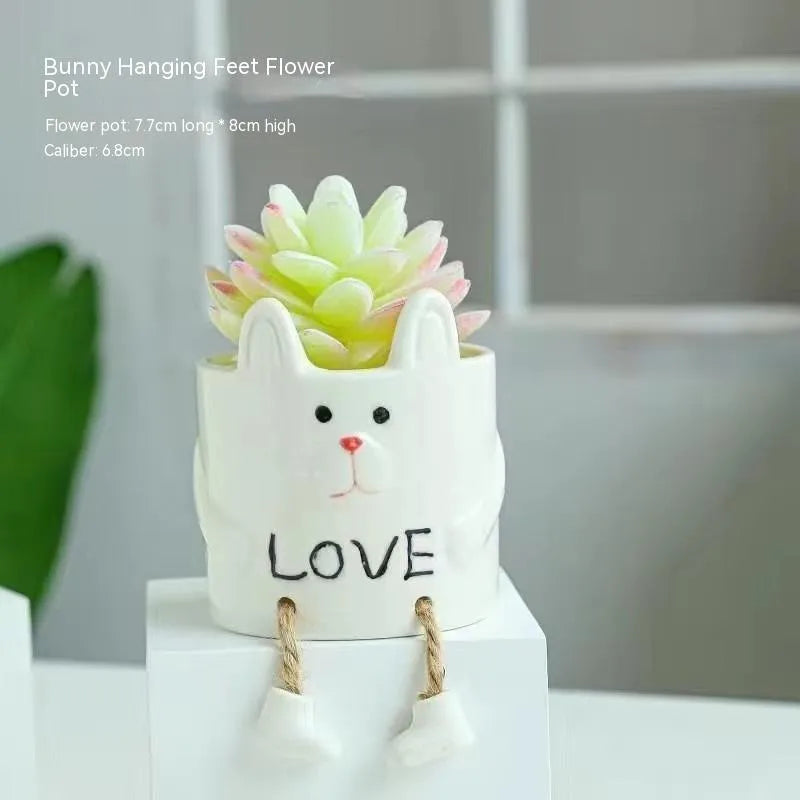 Ceramic hanging foot flowerpot for succulent plants on desktop