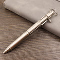 Retro brass tactical pen with press bolt-action mechanism and cylindrical metal barrel