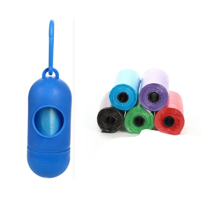 Pack of dog poop bags in six colours black blue green pink purple red sized 22.5x30cm for pet waste
