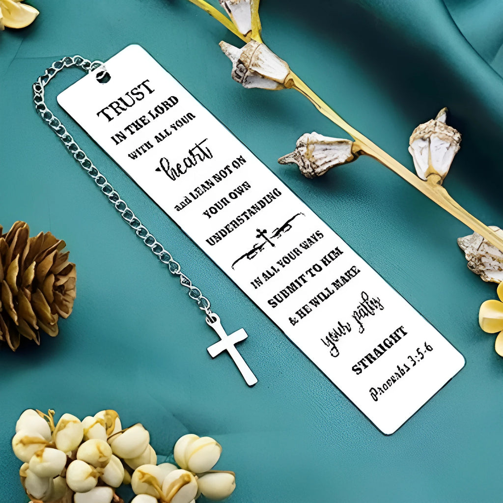 Stainless steel Family Bible Verse bookmark with engraved scripture in CFS5170 Steel Colour