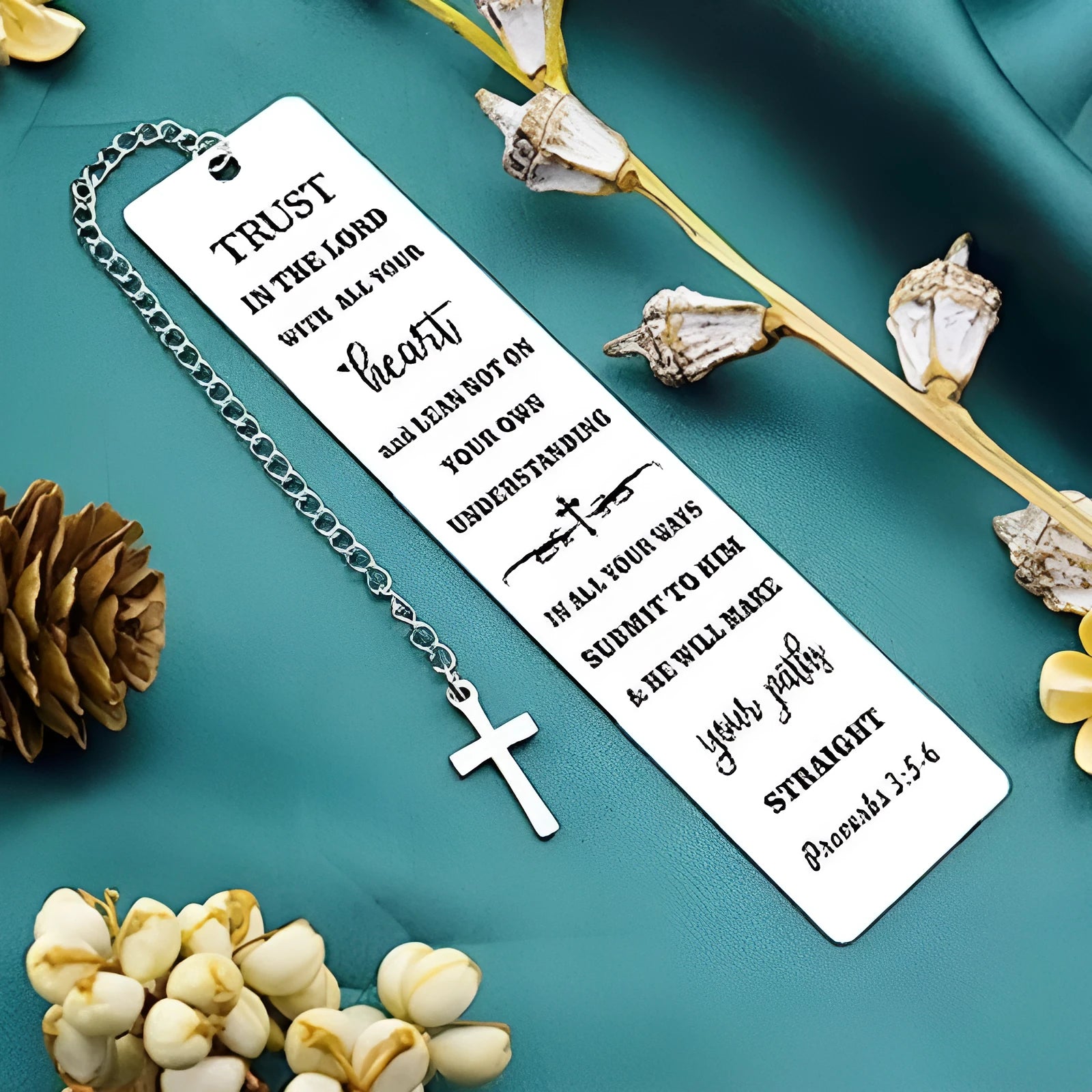 Stainless steel Family Bible Verse bookmark with engraved scripture in CFS5170 Steel Colour