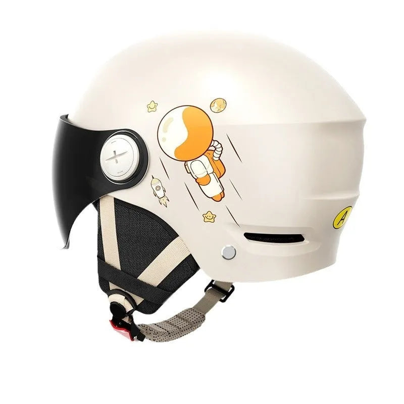 Khaki electric motorcycle half helmet with ABS construction for summer commuting