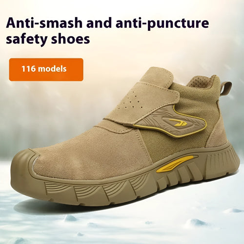 Brown leather anti-smashing labour protection shoes with rubber sole for workplace safety