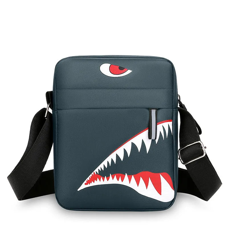 Men's small casual crossbody bag in Oxford cloth with animal print patterns in black colour option