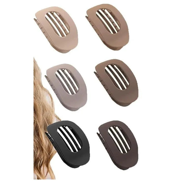 Six rose red plastic hair clips with frosted grip surface and quadrilateral pointed toe design
