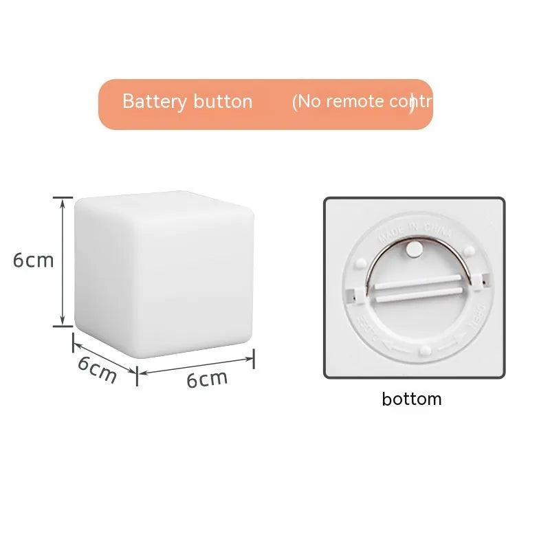 Small square seven-colour LED night light in European style, shown in 60mm and 80mm sizes.