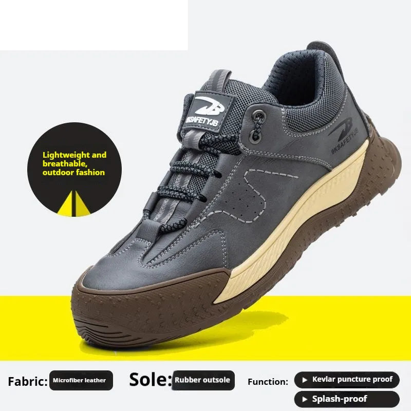 Flyknit leather work shoes with rubber sole in multiple colour options
