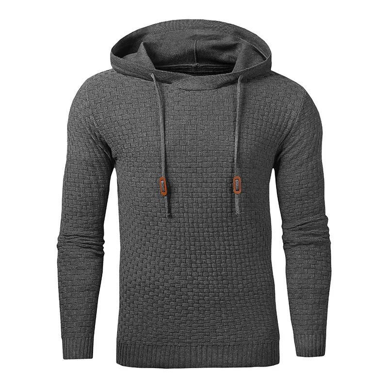 A man's plain hooded sweatshirt in a cotton-polyester blend, shown in multiple colour options.