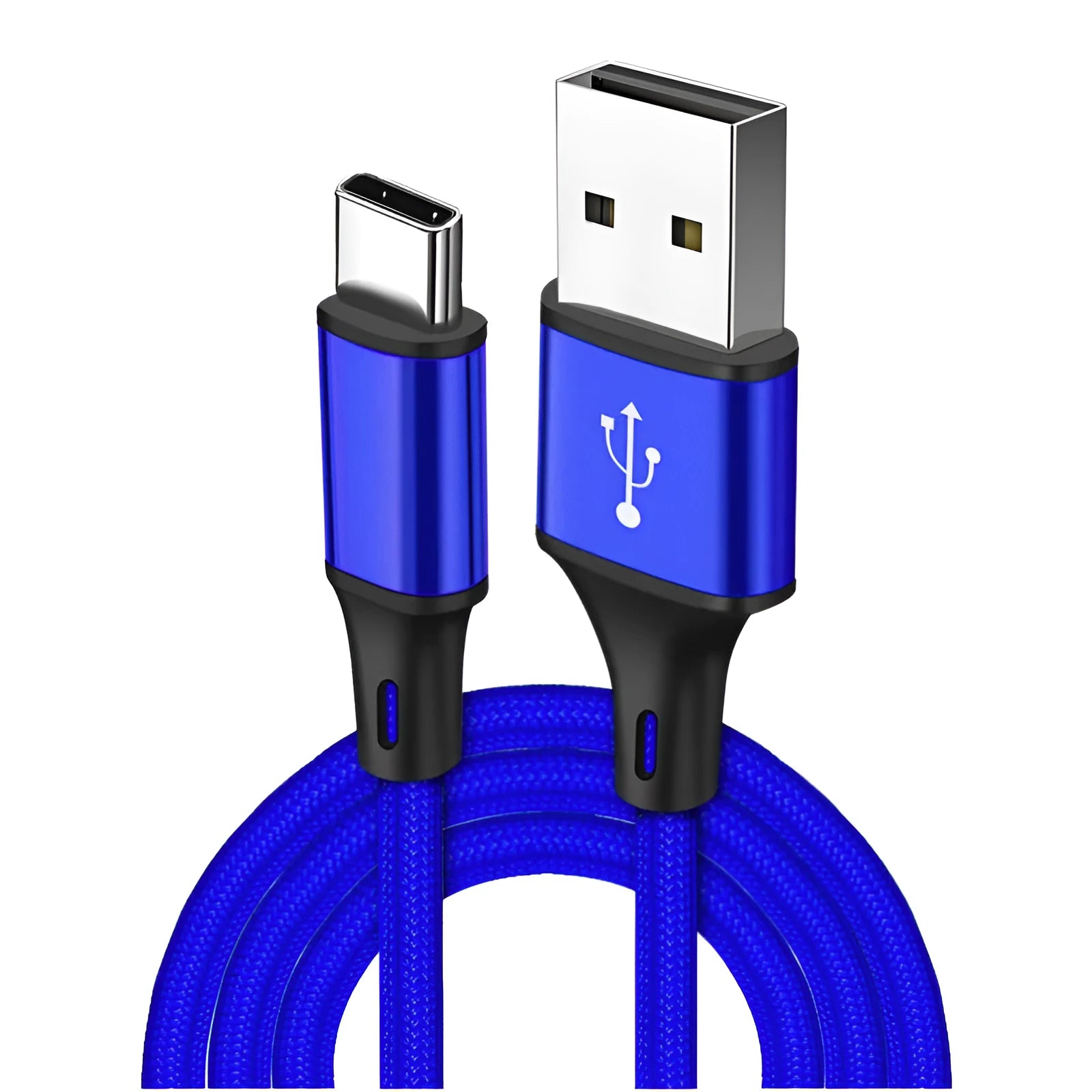 Black USB to TYPE C mobile phone charging cable shown at 2 metre length.