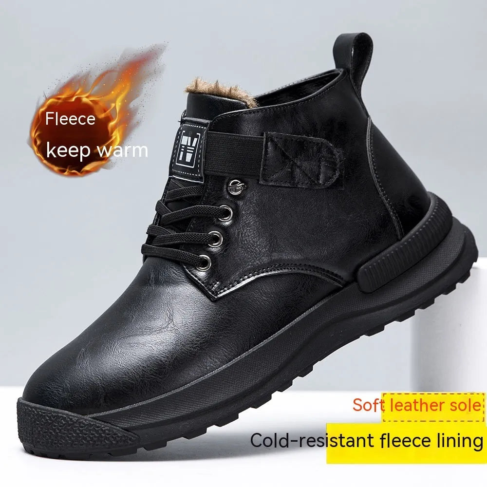 Black Martin boots with high-top platform design and velvet artificial PU upper