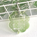 Acrylic four-leaf clover pendant keychain in elegant blue, grass green, or mint green.