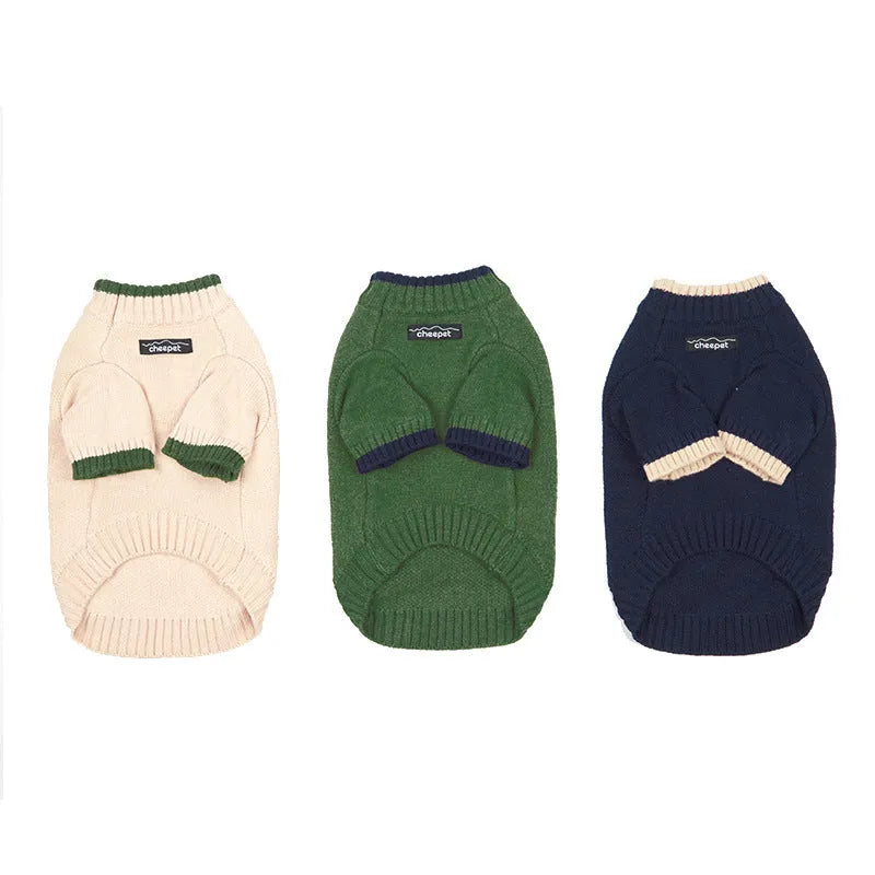 British style wool pet sweater with two-leg design in contrast colours for fall and winter wear