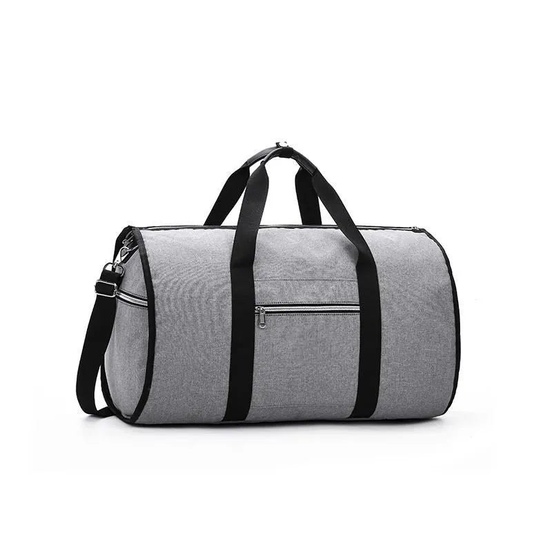Cylinder-shaped travel bag in red, light grey, blue, or black colour with a zipper opening.