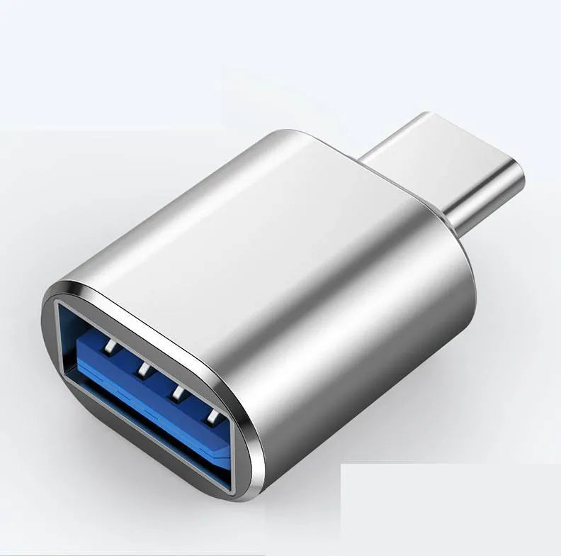 Type-C to USB-A OTG adapter converter in black, gold, and silver colour options.