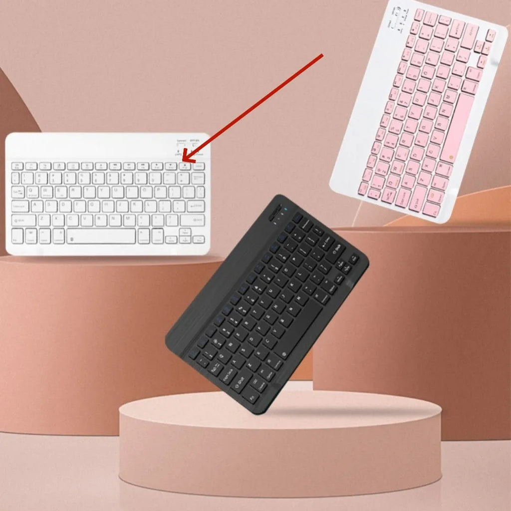 10-inch Bluetooth keyboard and wireless mouse set in multiple solid colours including pink, green, and yellow